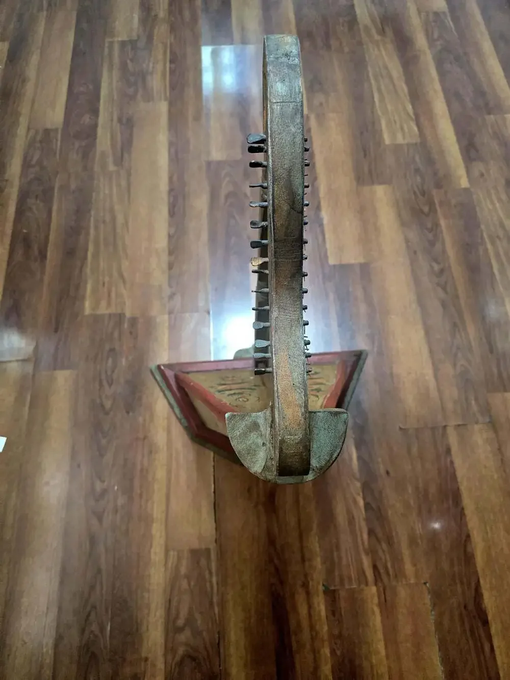 Antique 19thC Folk Art Table Harp Painted Lap Harp Zither Celtic Parlor Instrume